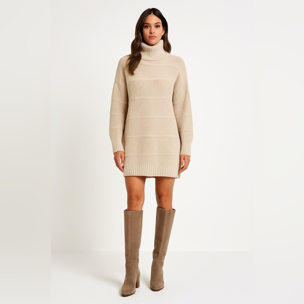 Chic Tan Turtleneck Sweater Dress NWT
